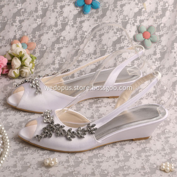 White Satin Wedge Shoes Sandals for Wedding